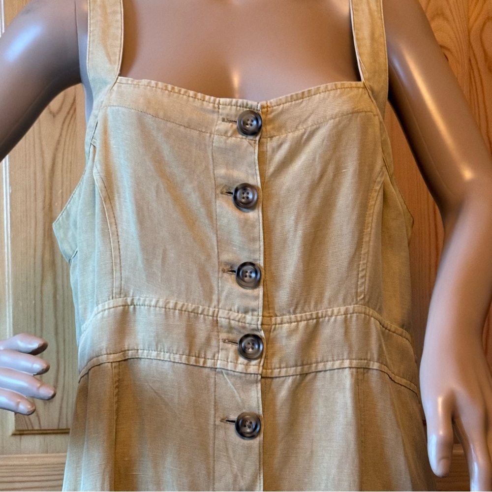 Sundance Tencel Linen Blend Midi Dress L Button Down Sleeveless Beige Yellow - Picture 4 of 16